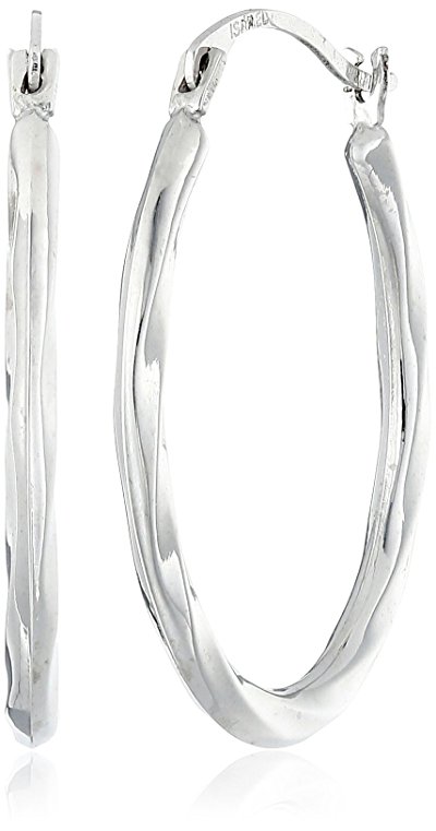 14k Gold Oval Twist Hoop Earrings