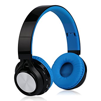 [Upgrade Version] Excelvan Foldable Wireless Stereo Bluetooth Over-Ear Headphones with Microphone for Kids Children Women Men, Noise Isolating Headphone for iPhone 8/7, iPad, Samsung Galaxy (Blue2)