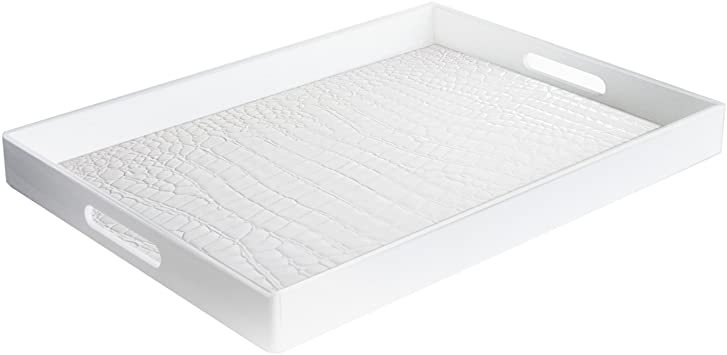 American Atelier A201CRW Alligator Rectangle Serving Tray with Handles, 14x19, white