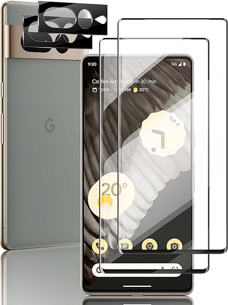 FOVAL 2 2 pack Tempered Glass for Google Pixel 7 Pro Screen Protector Camera Lens Protector,Case Friendly,FULL Screen Coverage,Vision protection