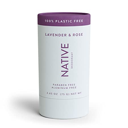 Native Plastic Free Deodorant | Natural Deodorant for Women and Men, Aluminum Free with Baking Soda, Probiotics, Coconut Oil and Shea Butter | Lavender & Rose