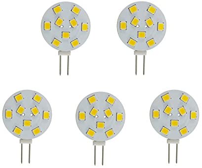 CBConcept 5-Pack, Side-Pin LED G4, 180 Lumens, 1 Watt (10W Equal), Warm White 3000K, 180° Beam Angle, Dimmable, Low Volt AC/DC 12 Volt, JC G4 Bi-Pin Base LED Disc Halogen Replacement Bulb