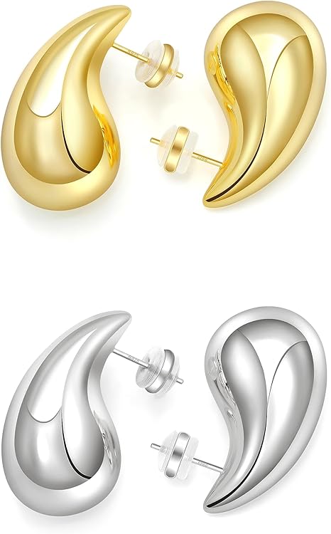 Chunky Gold Hoop Earrings for Women Lightweight Teardrop Dupes Earrings 925 Sterling Silver Post Large Drop Earrings Gold Plated Waterdrop Earrings Trendy Jewelry for Women