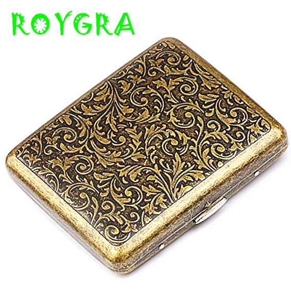 roygra Cigarette Case King Size (18-20 Capacity) Sturdy Cigarette Holder Metal Retro (Gold)
