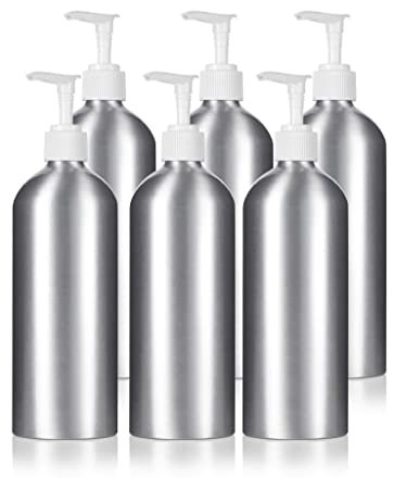 16 oz Large Aluminum Empty Refillable White Lotion Pump Bottle - (6 Pack)
