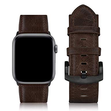 Bandiction Leather Band Compatible with Apple Watch Band 42mm 44mm, Genuine Leather Wristband Strap for iWatch Apple Watch Series 5 4 3 2 1, Sports & Edition (Chestnut Brown)