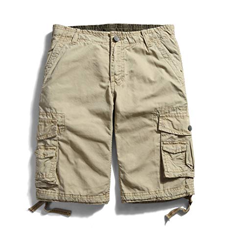 OCHENTA Men's Cotton Loose Fit Multi Pocket Cargo Shorts