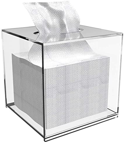 Cq acrylic Tissue Box Holder with Cover Square,Facial Tissue Dispenser Box Case for Countertop,Clear Plastic Dryer Sheet Container Napkin Organizer for Bathroom, Kitchen,Home,Square