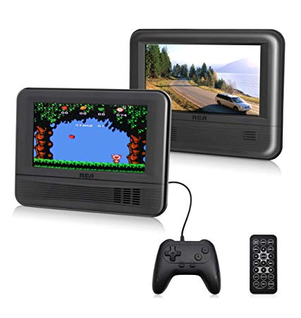 RCA (DRC69705E28G) - 7” Dual Screen Mobile DVD Player System & Game Pad - Set of Two 7-Inch Screens, (6-Piece Kit)