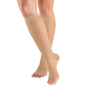 Truform 1772, Women's Compression Stockings, Sheer, Knee High, Open Toe, 15-20 mmHg, Large, Nude