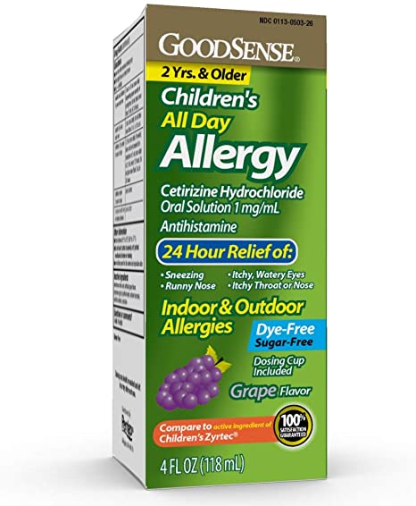 GoodSense Children's All-day Allergy Cetirizine Hydrochloride Oral Solution, Grape, 4 Fluid Ounce