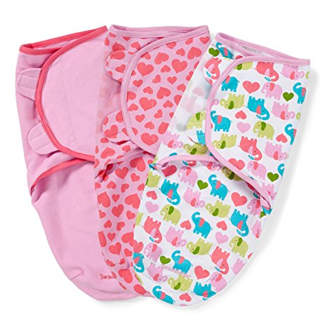 Summer Infant SwaddleMe Adjustable Infant Wrap, Elephant Heart/Pink Heart, Girl, Small/Medium