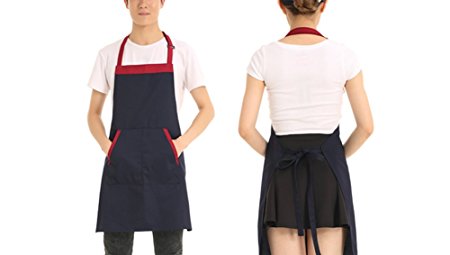 Tsing Kitchen Apron with Adjustable Neck Strap, Chef Apron with Front pockets,Perfect for Cooking, Baking, Barbequing, Working-Dark Blue (1 Pack)