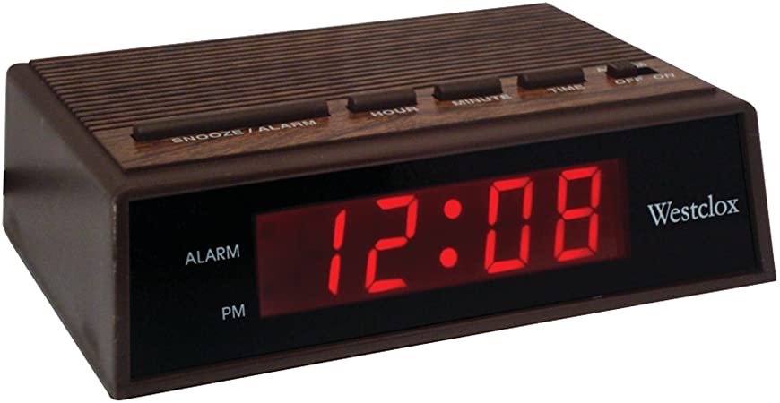 WESTCLOX NYL22690, 0.6-Inch Retro Wood Grain LED Alarm Clock