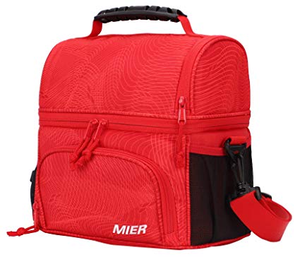 MIER Insulated Lunch Bag Tote for Women Men 2 Compartment Reusable Soft Cooler Bag for Work, School, Medium, Red