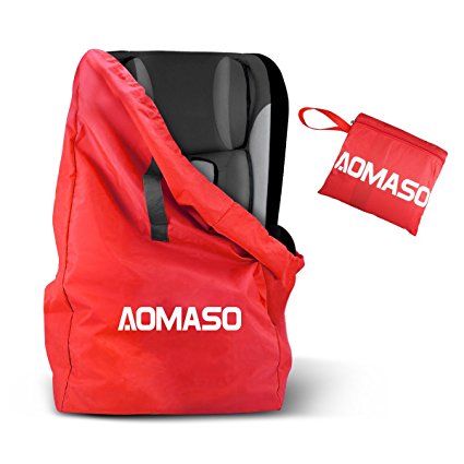 Aomaso Gate Check Travel Bag with Strap, Waterproof Backpack for Child Seats, Car Seats, Booster, Pushchair, Stroller, Infant Carrier and Wheelie - Red