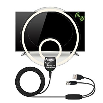 Amplified Indoor HDTV Antenna Airfree 50 Miles Range Dual Circuit Board Signal Enhanced Digtal TV Antenna USB Power Supply - 16ft Long Coax Cable , Transparent, by Feagar