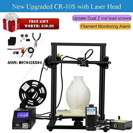 2018 Creality CR-10S Plus Laser Head 3D Printer with Dual Z axis, Filament Sensor, Power Resume, 200 g CCTREE PLA Filament and FREE 11-in-1 Accessory Bundle Kits. Canadian Customer Service Provided by Mech Solutions Ltd   Factory Original Supply (300*300*400mm) (Black)