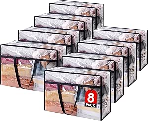 Lifewit 8 Pack Clear Clothes Storage Bags, 60L Plastic Blanket Storage Bags, Vinyl Foldable Moving Bags with Zipper, Closet Organizers and Storage Containers for Bedding, Duvet, Comforter