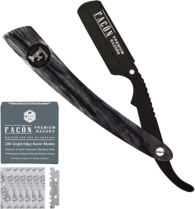 100 BLADES   Facón Professional Wooden Straight Edge Barber Razor - Salon Quality Cut Throat Shavette