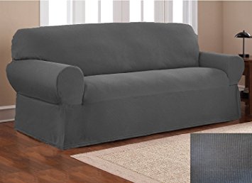 Fancy Collection Sure Fit Stretch Fabric Sofa Slipcover Sofa Cover Solid New #Stella (Charcoal/Dark Grey, 1 pc Sofa)
