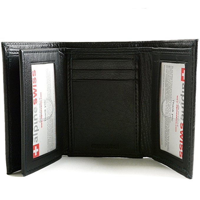 Mens Trifold Wallet Extra Capacity 10 Inside Slots 2 ID Windows By Alpine Swiss