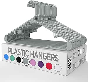 Utopia Home Plastic Hangers 30 Pack - Clothes Hanger with Hooks - Durable & Space Saving Coat Hanger - Heavy Duty Grey Hangers - Skirt Hangers