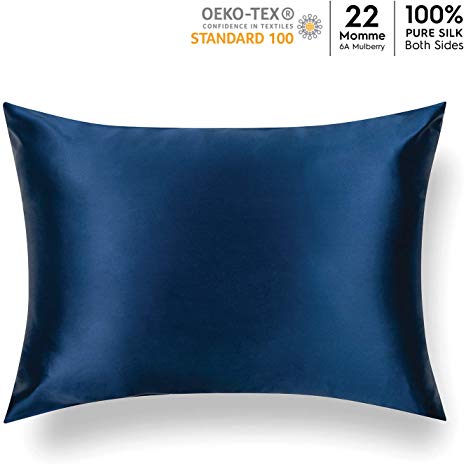 Tafts 22mm 100% Pure Mulberry Silk Pillowcase for Hair and Skin, Hypoallergenic, Both Sides Grade 6A Long Fiber Natural Silk Pillow Case, Concealed Zipper, King 20x36 inch, Navy Blue