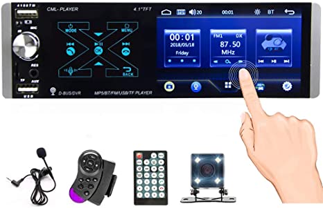 1 Din Car Stereo Bluetooth 4.1 Inch Touch Screen Radio AM FM RDS Radio Receiver with Rear Microphone Input USB SD AUX Input   Rear View Camera and Steering Wheel Control