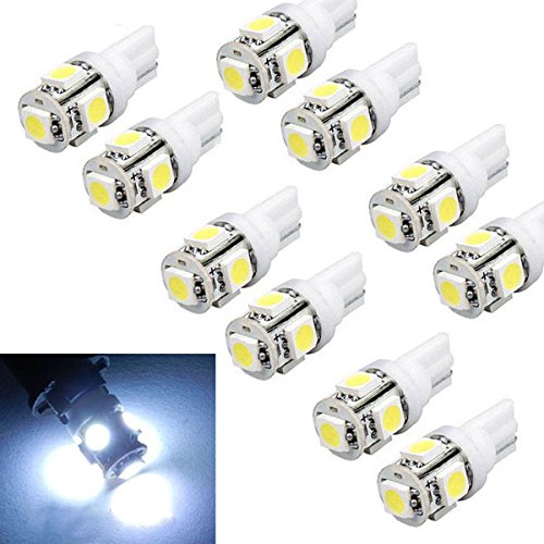LED Light bulbs Baomabao 10pcs T10 Wedge 5-SMD 5050 Xenon 192 168 194 W5W 2825 158 White