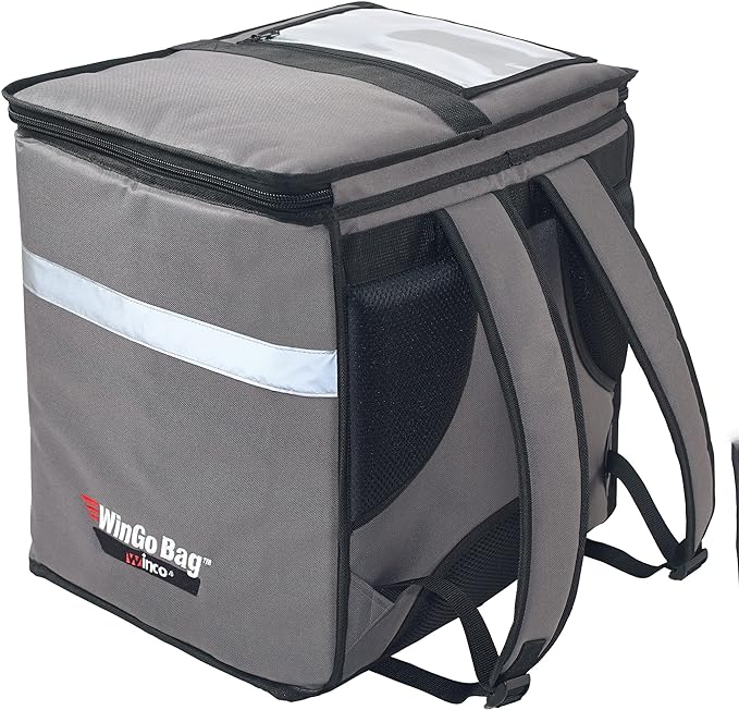 Winco BGDB-1616 Insulated Food Delivery Bag, Backpack, Gray