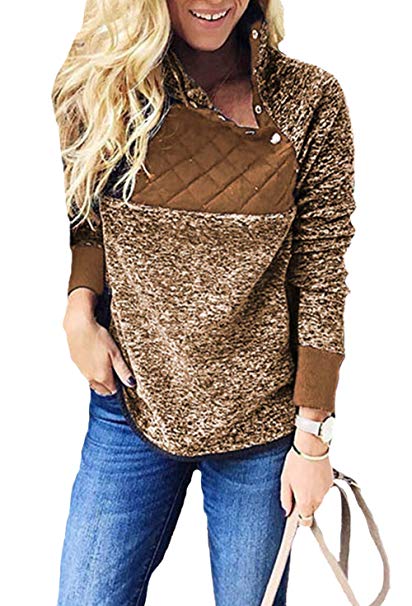casuress Fashion Women's Casual Long Sleeve Sweater Contrast Button Fleece Pullover Sweatershirts Jacket Hoodies