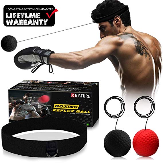Xnature Boxing Reflex Ball Gear,2 Colors Boxing Ball with Headband, Perfect for Reaction, Boxing Training, Punching Speed, Fight Skill and Hand Eye Coordination Training (W/Gift Box)