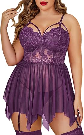 Avidlove Plus Size Lingerie Mesh Lace Lingerie Top Babydoll Lingerie Exotic Nightgowns