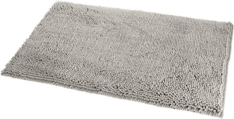 AmazonBasics Non-Slip Microfiber Shag Bath Rug, 21" x 34", Platinum