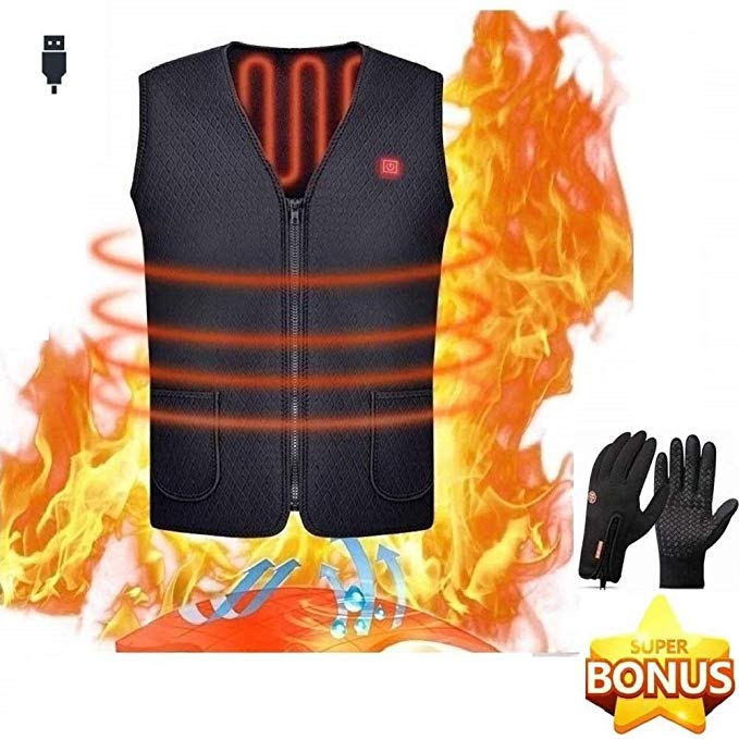 Freefa Electric Heated Vest Mobile Warming USB Powered and Touchscreen Glove