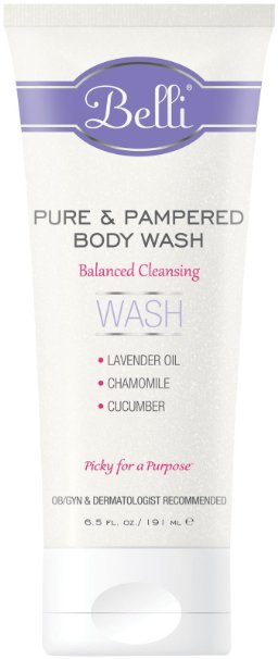 Belli Pure and Pampered Body Wash - Balanced Cleansing with Essential Oil of Lavender - OB/GYN and Dermatologist Recommended - 6.5 oz