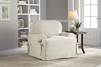 Serta | Relaxed Cotton Duck Slipcover Collection, Fits Most T-Cushion Chairs Measuring, 32" to 43", White