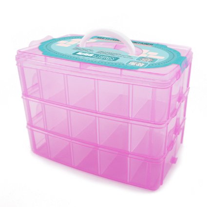 Bins & Things Stackable Storage Container Perfect for Shopkins Littlest Pet Shop Rainbow Loom Beads Disney Tsum Tsum Figures and Arts & Crafts Accessories - With 30 Adjustable Compartments