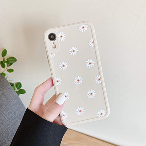 ZTOFERA TPU Back Case for iPhone XR, Daisy Pattern Glossy Soft Silicone Case, Cute Girls Case Slim Lightweight Protective Bumper Cover for iPhone XR - White