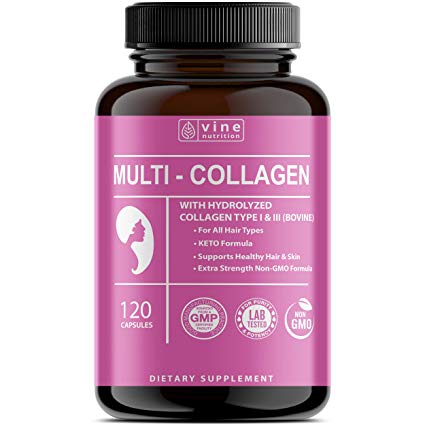 Premium Multi Collagen Pills - Grass Fed Collagen Peptides for Anti-Aging, Hair, Skin & Nails. Hydrolyzed Collagen Capsules for Women. Powerful Collagen Supplements for Women - Vine Nutrition 120CT
