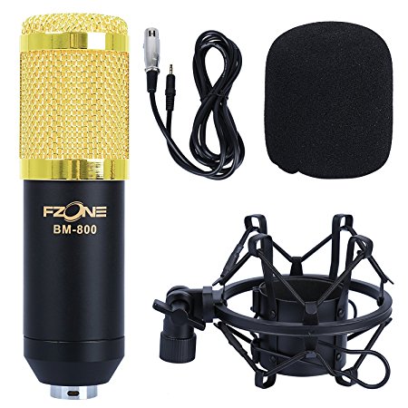 FZONE BM-800 Condenser Microphone with Shock Mount   Foam Cap   Power Cable