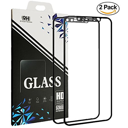 iPhone X Screen Protector [2 Pack],Berry Accessory(TM) Full Screen Coverage 9H Hardness Tempered Glass HD Screen Protector Film for iPhone X 2017 - Black