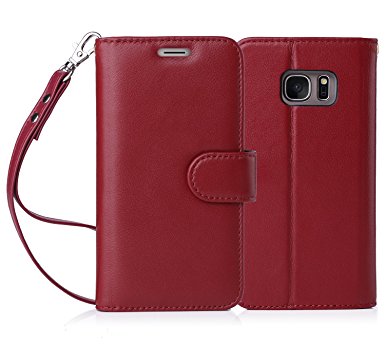 Galaxy S7 Case, FYY [Top-Notch Series] Premium Genuine Leather Wallet Case Protective Cover for Samsung Galaxy S7 Wine Red