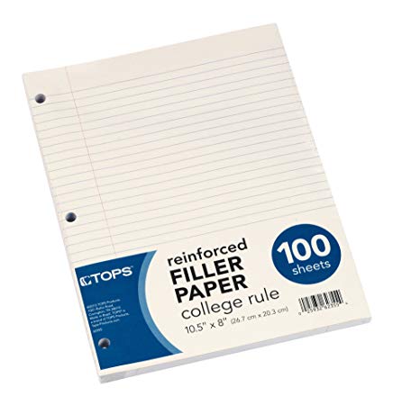 TOPS Reinforced Filler Paper, College Rule, 10-1/2 x 8", 100 Sheets, (62355)