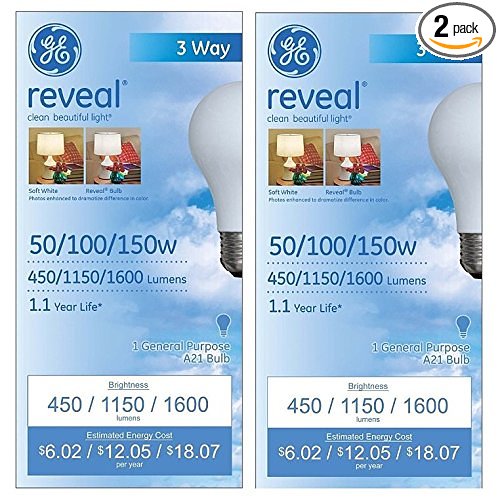 GE Lighting 97785 50/100/150-Watt A21 3-Way Reveal Light Bulb, 2-Pack