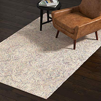 Rivet Geometric Wool Rug, 5' x 8', Ivory, Red, Purple