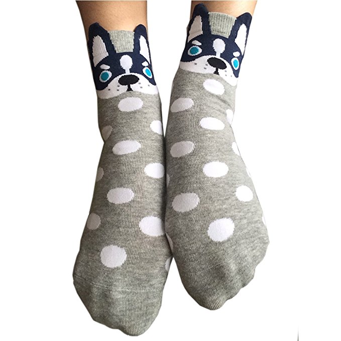 Ladies/Womens Cute Socks, Dog Design Casual Comfortable Cotton Crew Socks Stockings US size 5-9