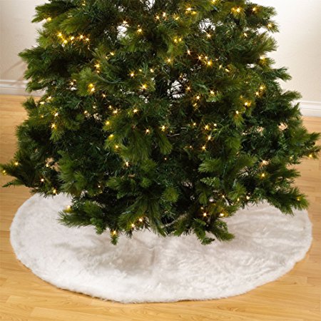 Noël Blanc Faux Fur Design White Holiday Christmas Tree Skirt, One Piece