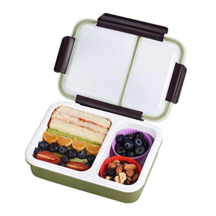 Bento Box 2 Compartments Leakproof Lunch Box for Adult and Kids, Microwavable BPA Free Lunch Container 35 oz, Green